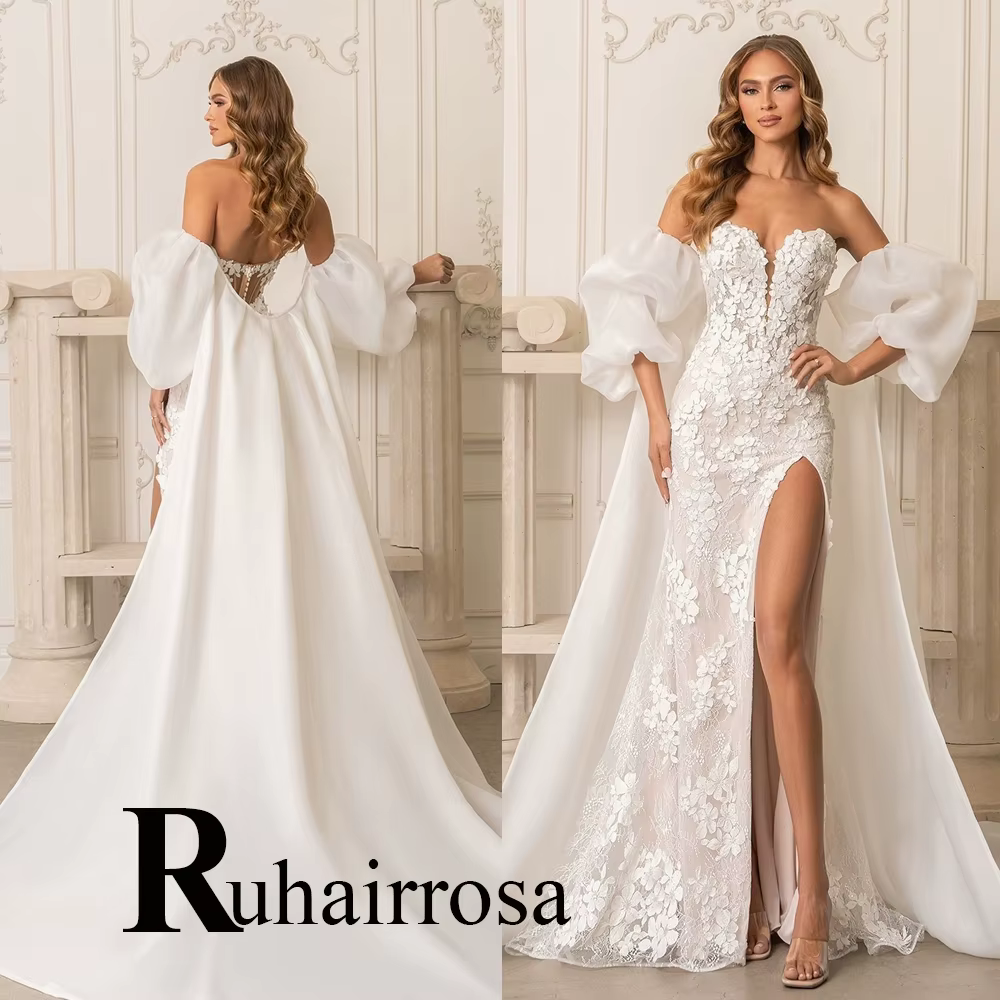 Robes de mariée Ruhair Charming Sweetheart pour la mariée, avec fente, cape, appliques en dentelle, 
