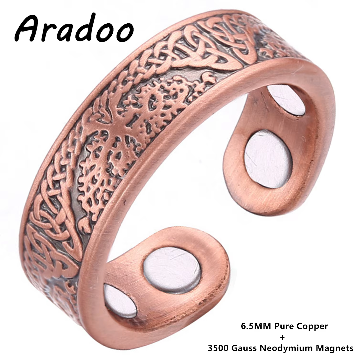 ARADOO – bagues en cuivre pur pour hommes et femmes, arbre de vie Vintage 3500 Gauss, anneau ouvert 