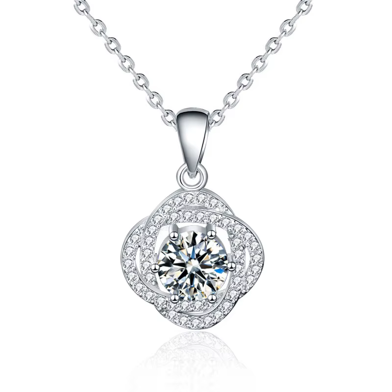 Collier pendentif en moissanite nœud d'amour en argent S925 LinkerLove pour femmes, plaqué or blanc,