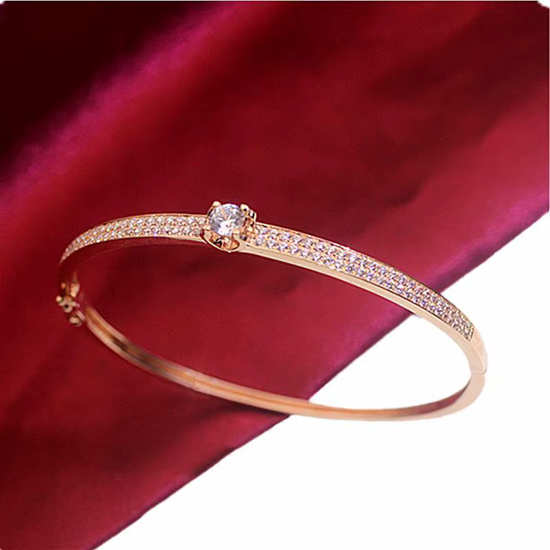 Bracelet classique plaqué or Rose clair pour femmes, bijoux de luxe, or Rose 14K, cristal, brillant,