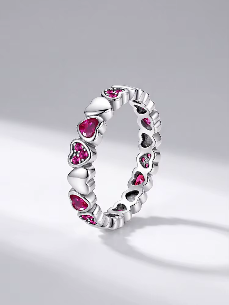 Bague en argent Sterling 925 pour femmes, bijou en forme de cœur rouge Rose, à la mode, pour fiançai
