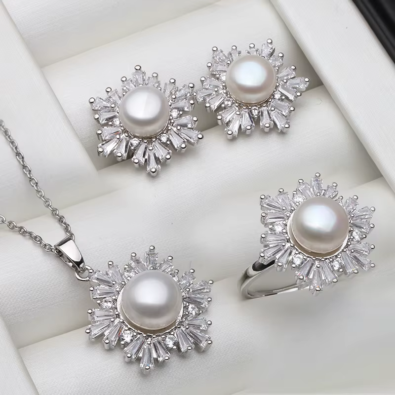 Ensemble collier et boucles d'oreilles en argent regardé 925 pour femme, véritable perle naturelle d