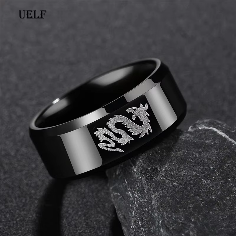 Uelf-Bague viking rétro vintage pour femme, style punk, bijoux masculins antiques, dragon noir, amul