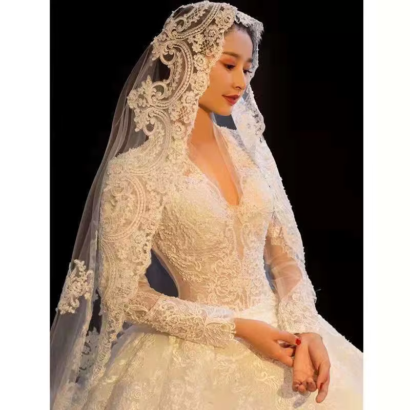 5m 4m 3m de Long Voiles De mariée De mariage dentelle Appiques bord 1 T Tulle cathédrale Voile avec 