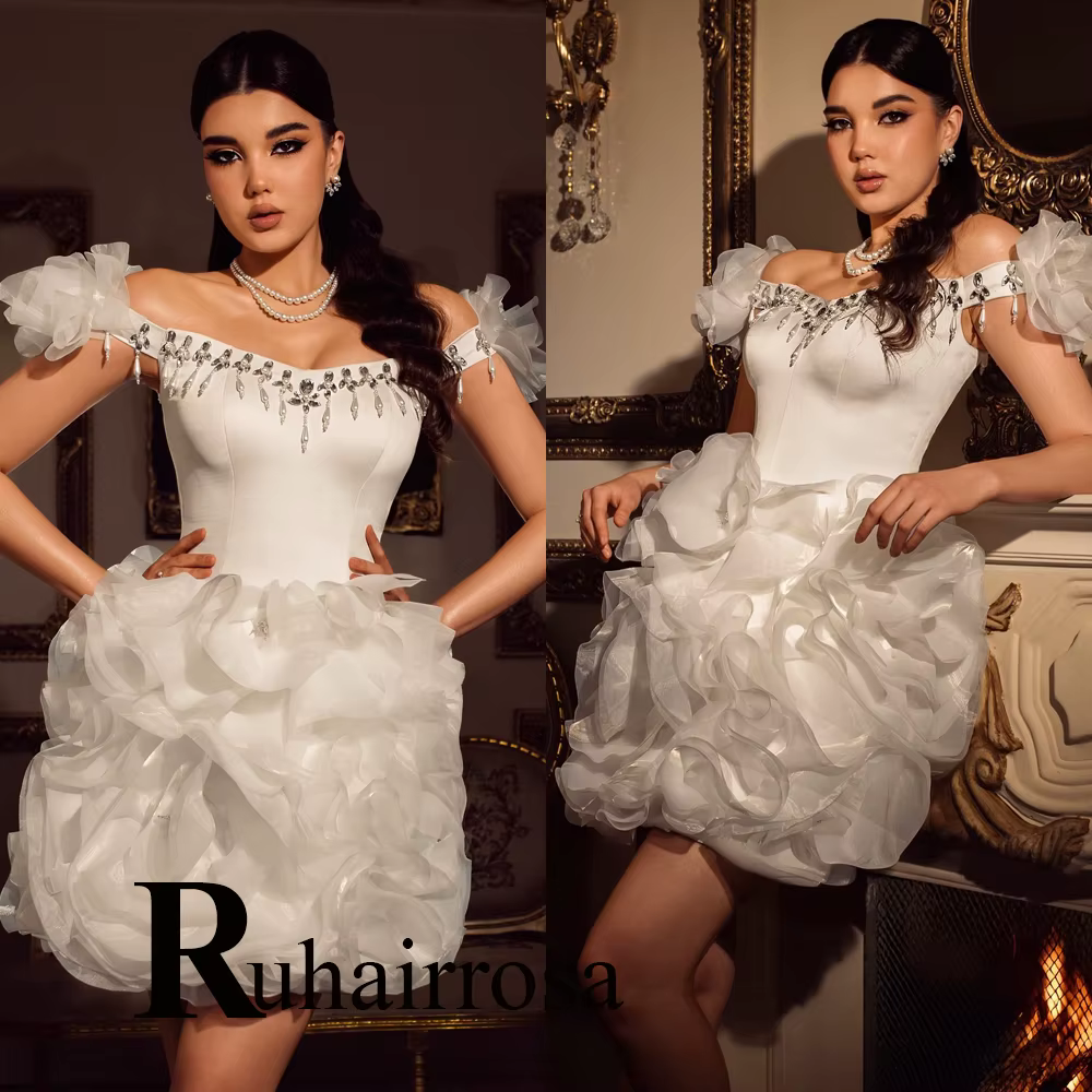 Ruhair mode hors De l'épaule robes De mariée strass plissé colonne robe De mariée Vestido De Noiva p