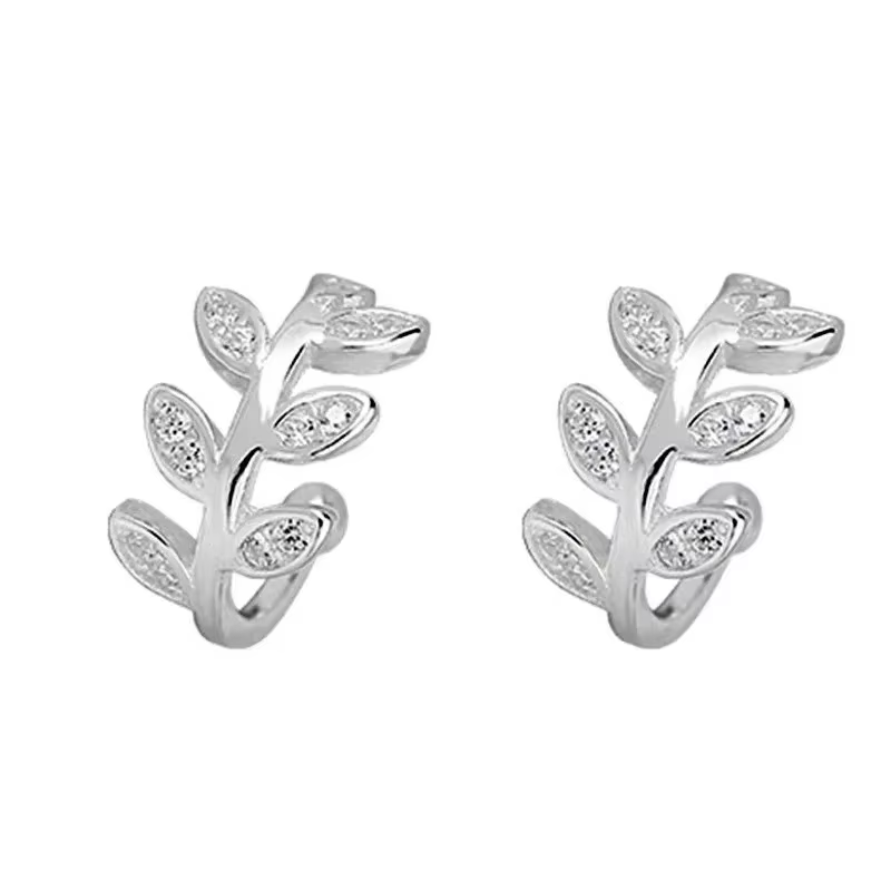 Manchette d'oreille en argent regardé 925 pour femme, clip sur feuille, boucles d'oreilles en or, sa