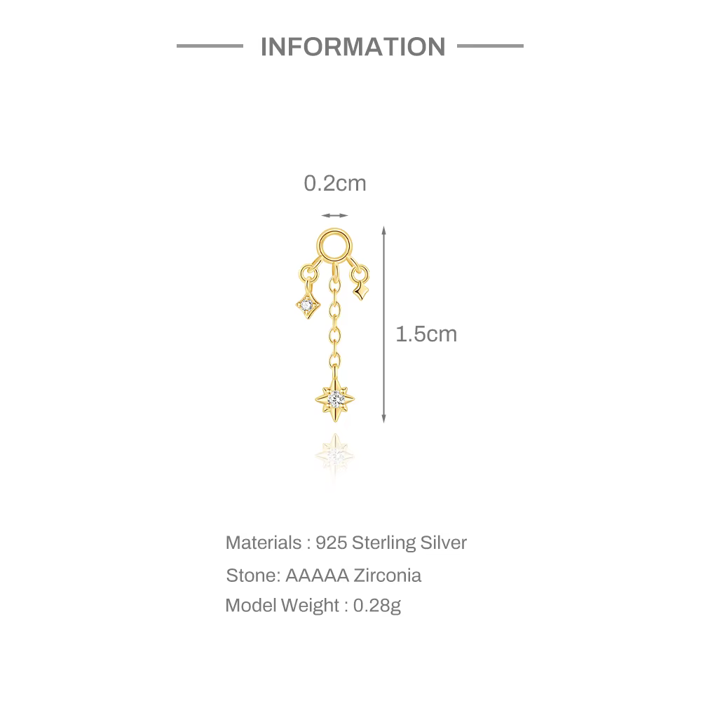 BOAKO – boucles d'oreilles en argent Sterling 925 avec chaîne étoile et lune, brillantes, pour femme