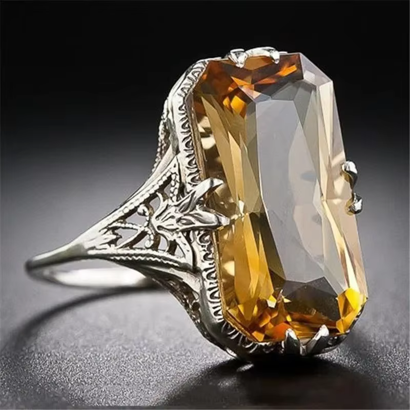 Bagues en argent S925 sculptées en Citrine, bijoux à main en argent exagérés pour femmes, pierres pr