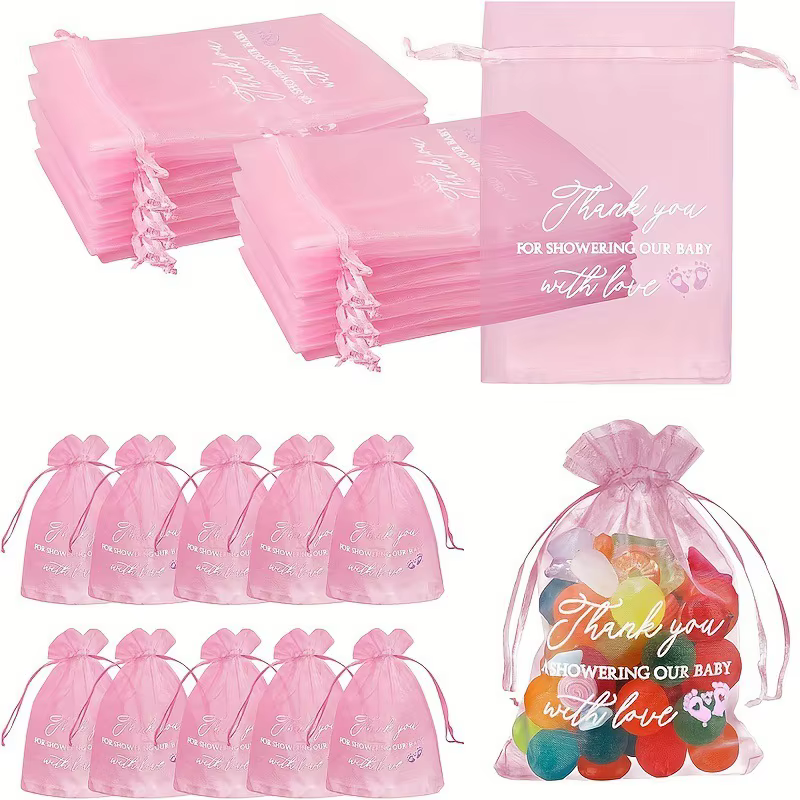 50pcs sac cadeau de remerciement sac de bijoux de broderie élégant sac de faveur de fête de remercie