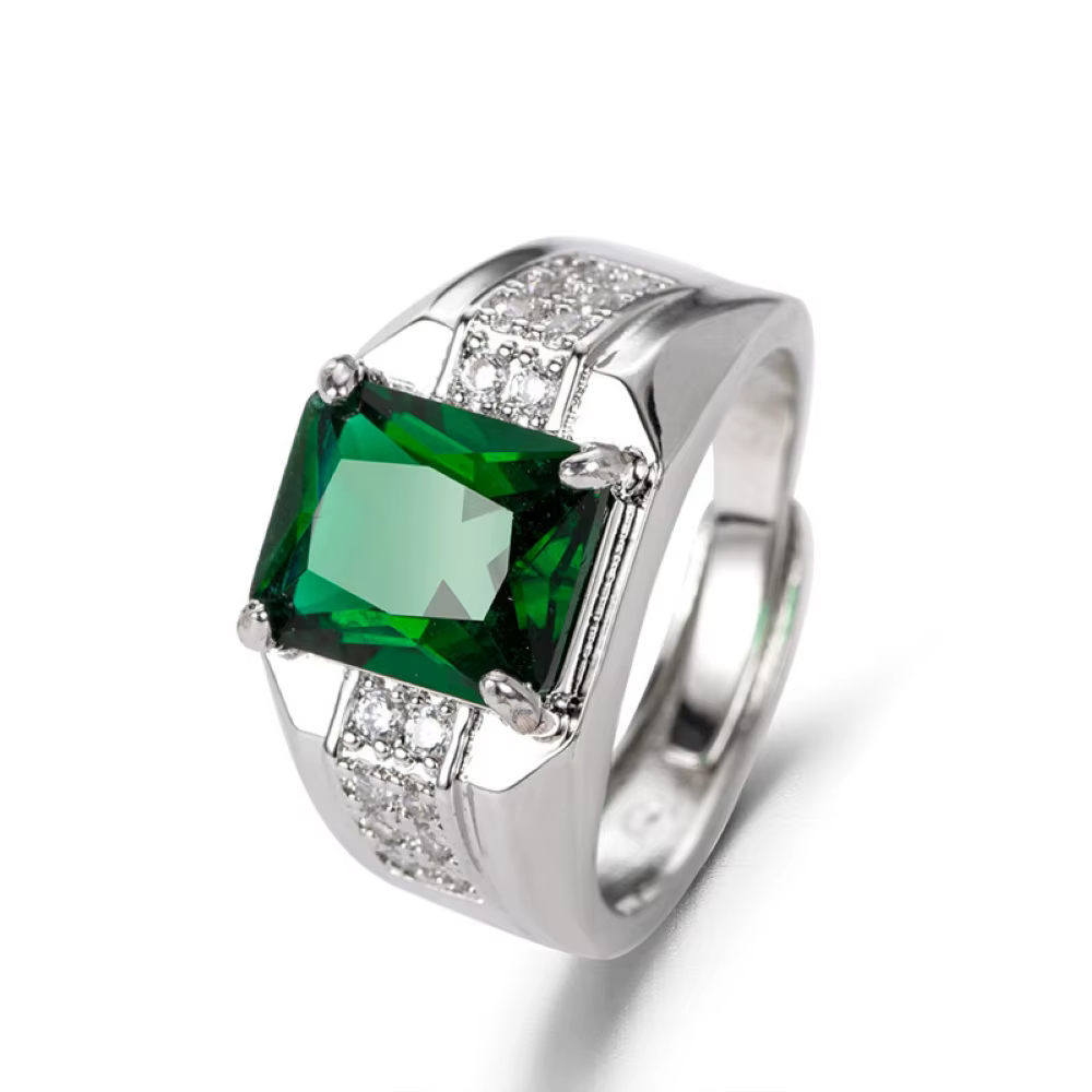 Bague en cuivre plaqué platine bleu vert pour hommes, anneau carré en Zircon réglable, bijoux de doi