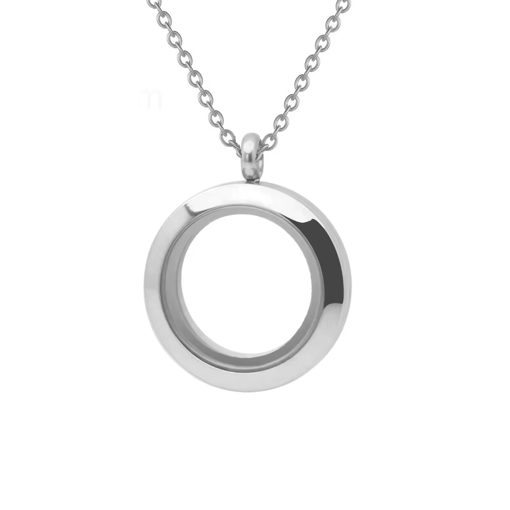 Bijoux de crémation en acier inoxydable, médaillon à mémoire de forme, collier rond plat avec cadre 