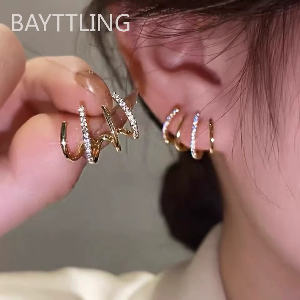 Boucles d'oreilles à crochet à griffes en argent 925 et or 18 carats pour femmes, décor exquis en st