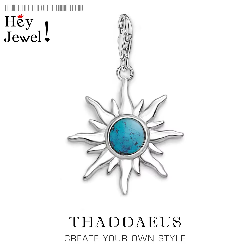 Breloque soleil en pierre bleue pour femmes et hommes, pendentif en argent Sterling 925, bijoux, cad