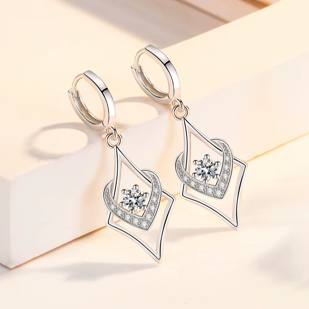 Boucles d'oreilles luxueuses en argent sterling 925 avec zircon en forme de diamant, bijoux élégants