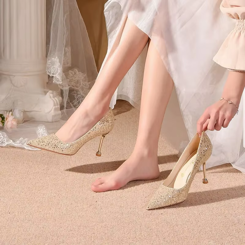 Chaussures de mariage de Style français, talons hauts en cristal, chaussures de princesse de demoise