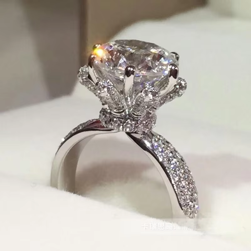 Bague fleur femme 925 en argent sterling rond 3ct AAAAA Zircon cz bagues de fiançailles pour femmes