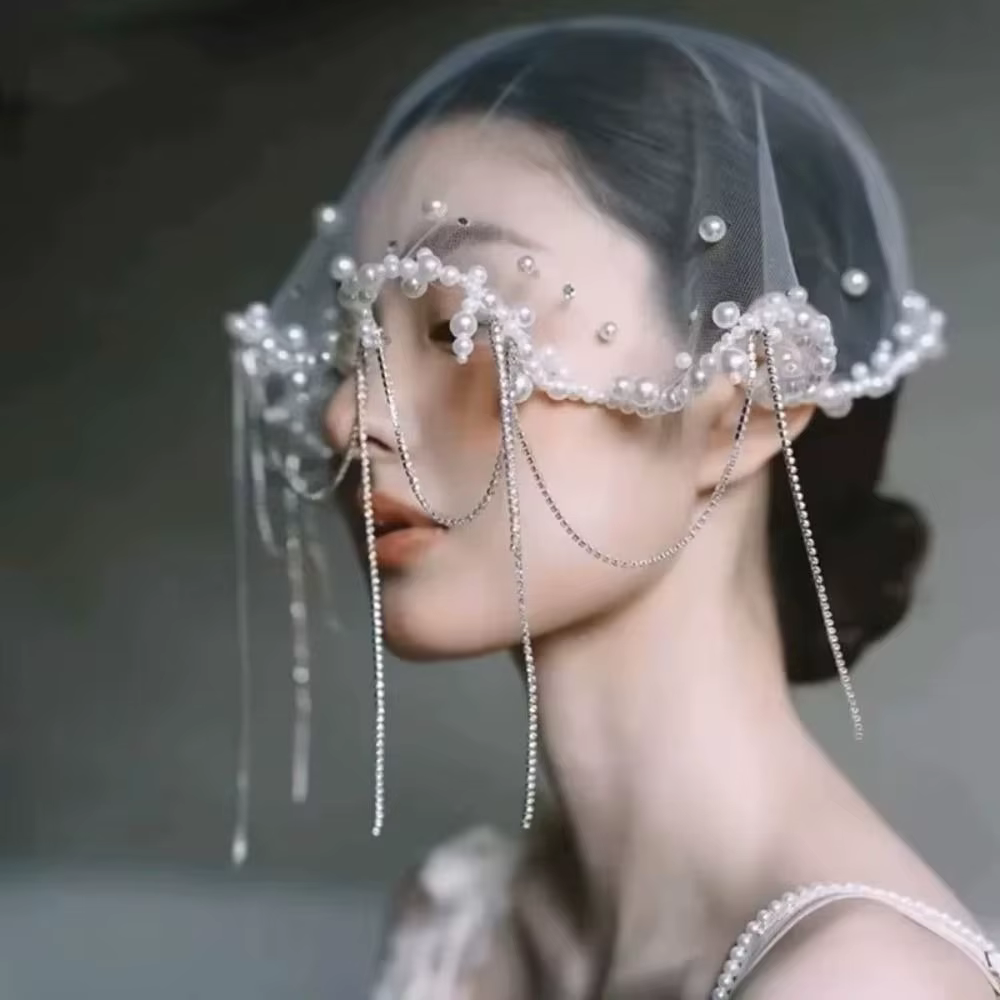 Accessoires pour cheveux de mariage, bandeaux en perles, couvre-chef en dentelle, voiles de mariée p