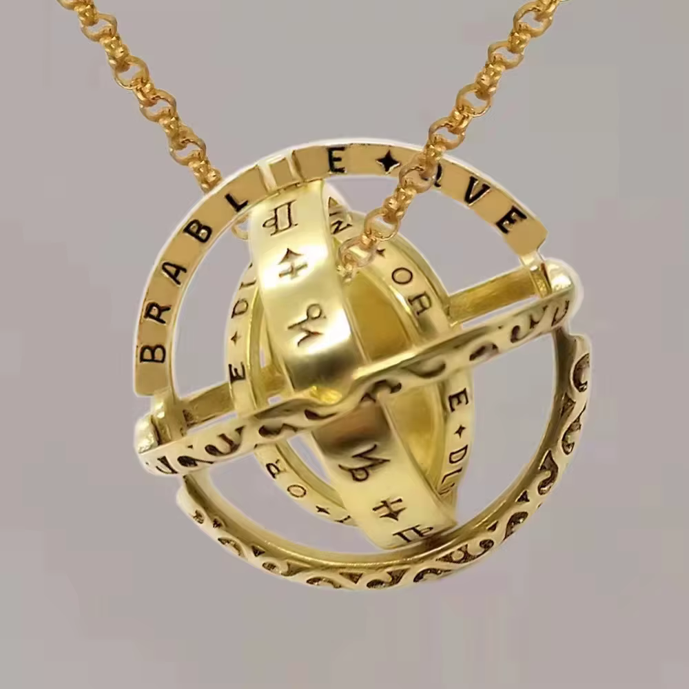 Collier complexe et créatif en alliage, avec boule astronomique vintage et anneau cosmique rotatif, 
