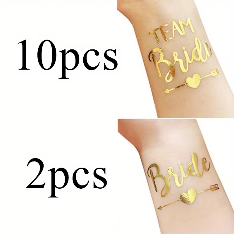 Autocollant de tatouage de mariée de l'équipe dorée, combinaison de 12 pièces, décor de fête d'enter