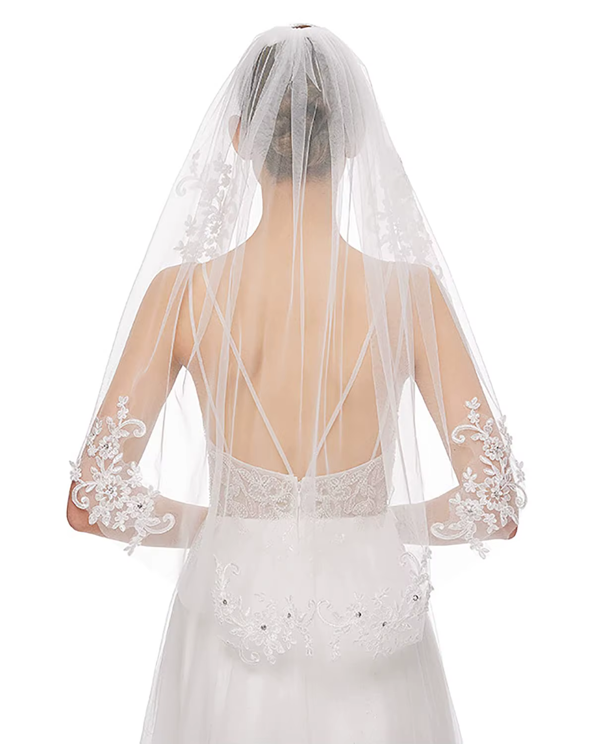 Voile Court en Dentelle Blanche pour Femme, pour Patients de Mariage, avec Peigne, 1 Niveau, 2024