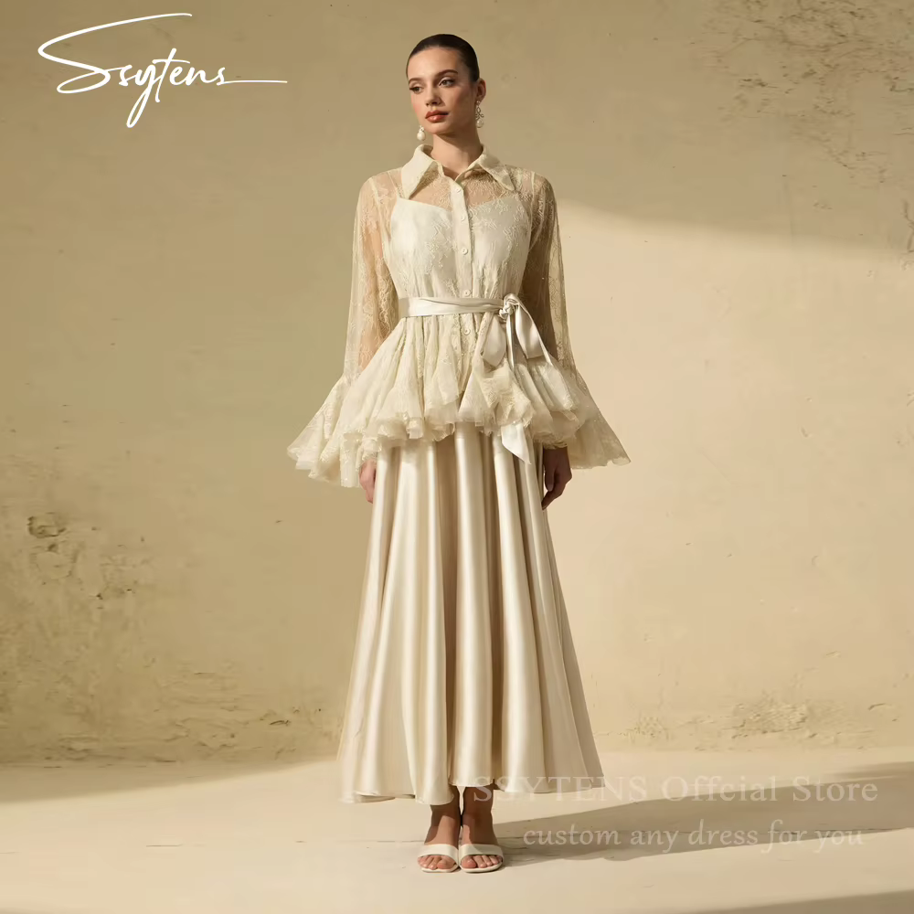 SSYTENS – Robes de soirée élégantes deux pièces pour femmes, 2-en-1, manches longues, en dentelle tr