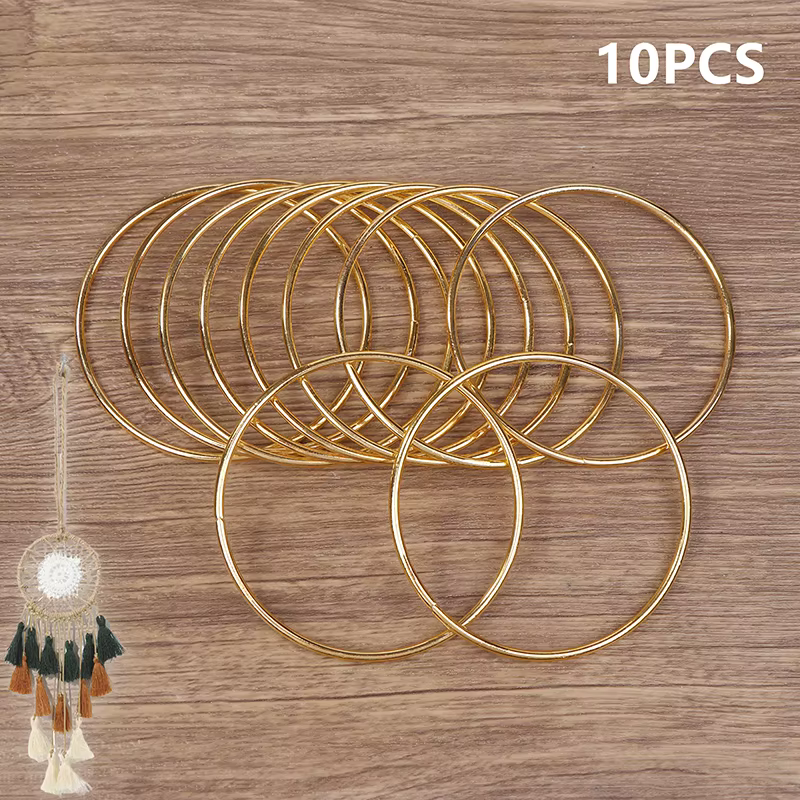 Lot de 10 anneaux métalliques attrape-rêves dorés de 3 pouces, cerceaux en macramé pour attrape-rêve