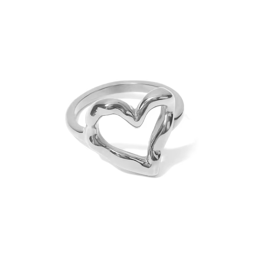 Bague Cœur Plaqué Or 18K en Acier Inoxydable Étanche, Design Minimaliste Creux Amour, Disponible en 