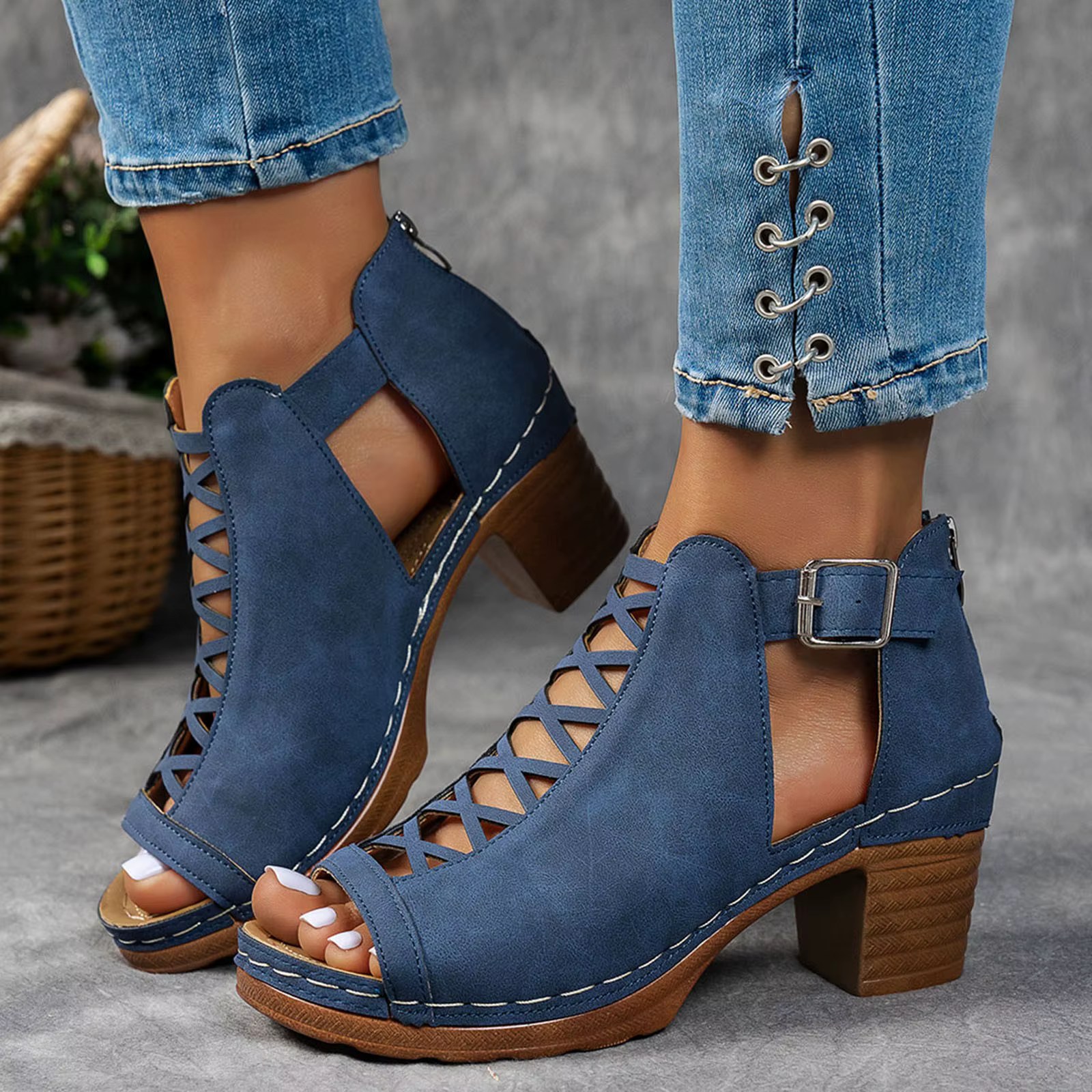 Sandales d'été élégantes pour femmes, talons épais compensés, talons hauts épais, bout ouvert, croix