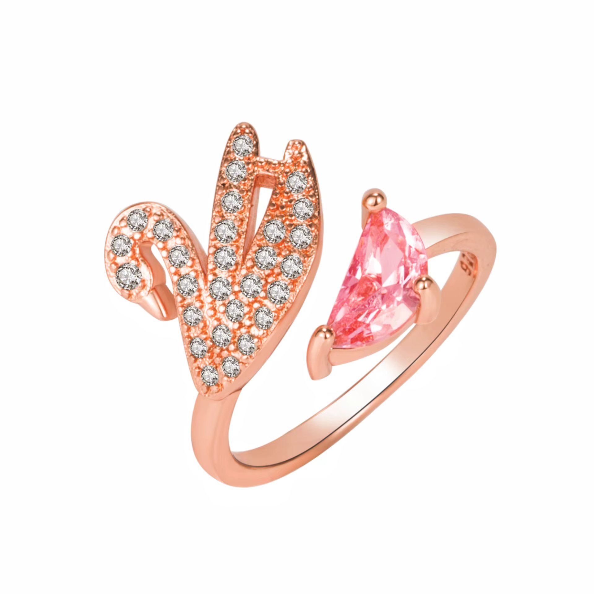 Bague ouverte élégante avec diamant incrusté, zircon cygne, plaqué platine rose, simple et tendance,
