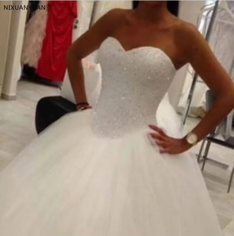 Offre spéciale Robe De mariée perles Robe De Noiva à lacets dos Robe De Mariage blanc robes De marié