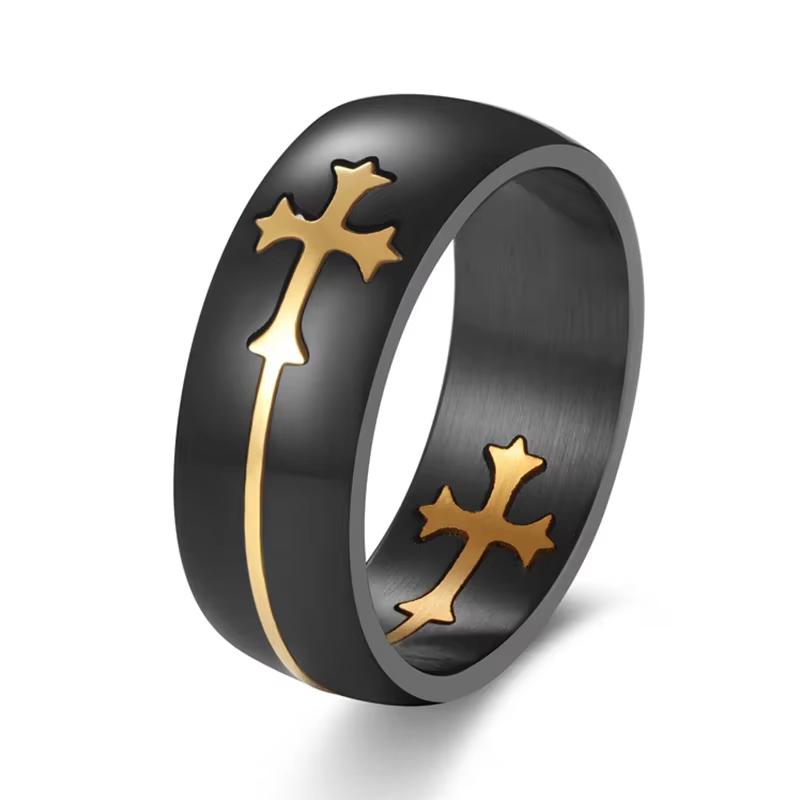Bague croisée couleur or argent pour femmes et hommes, bague Cool en acier inoxydable noir, bijoux d