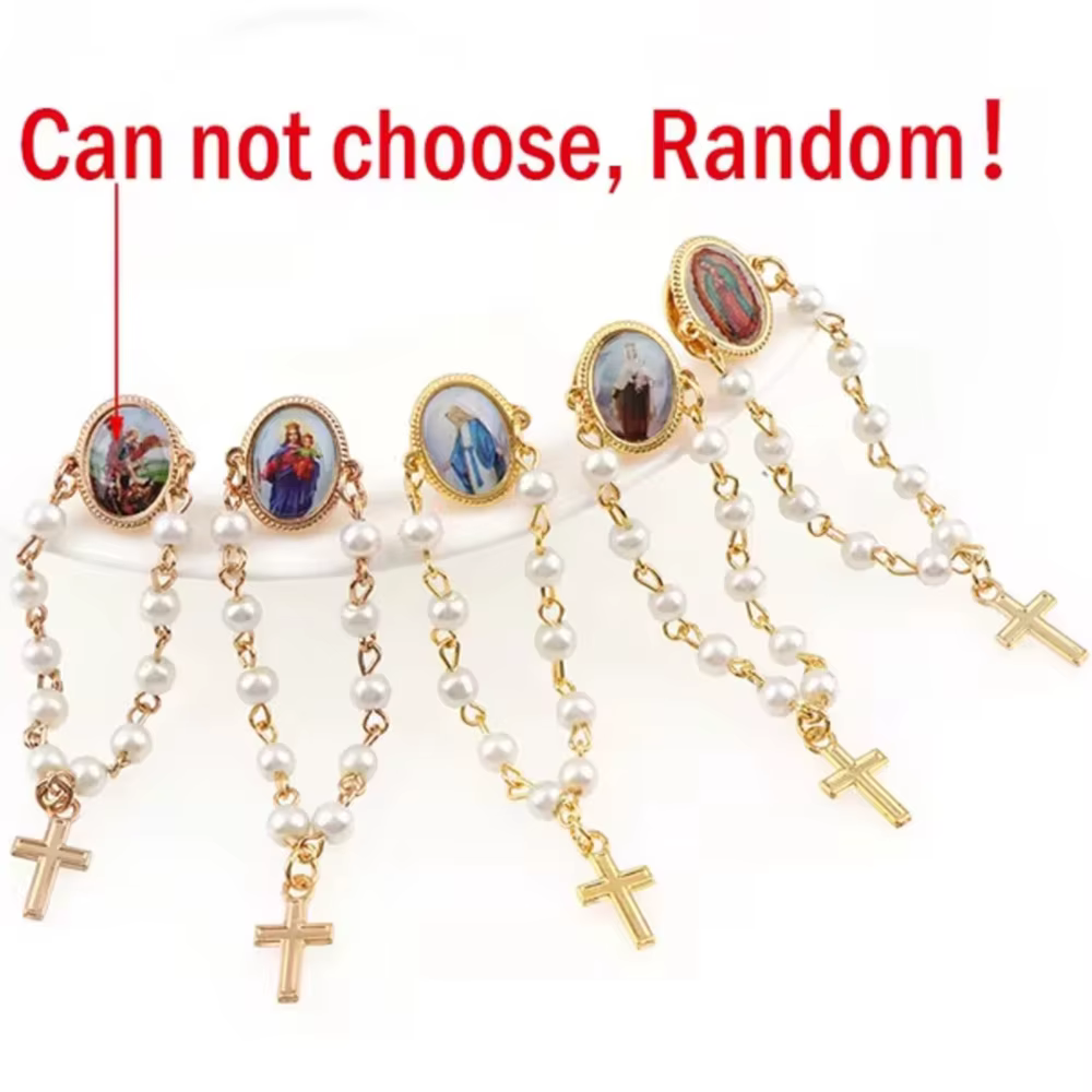 Broches d'icônes saintes religieuses, mélange aléatoire, bijoux en perles simulées, Notre-Dame de Gr