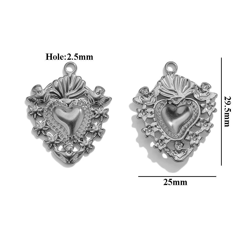 5 Breloques Cœur Sacré Brodées, Pendentifs Cœur Religieux en Acier Inoxydable Plaqué Or 18K pour Fab