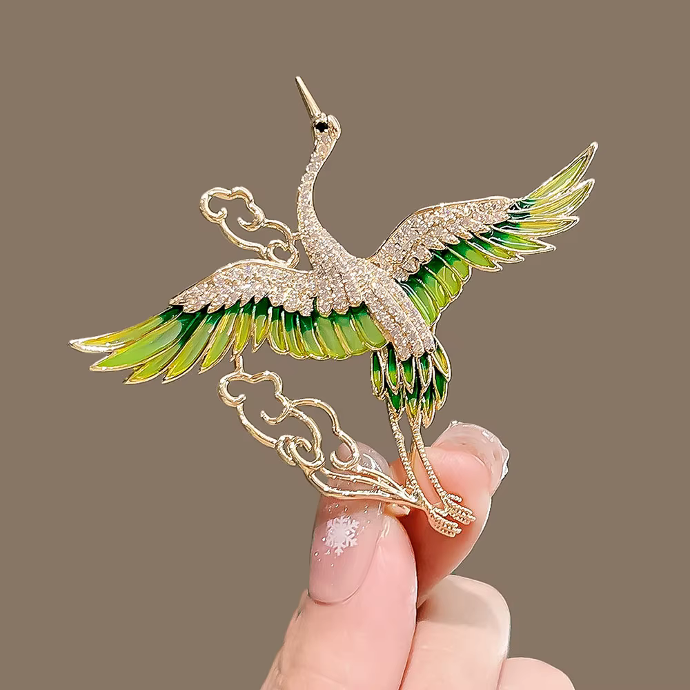 Broches vintage vert émail avec ailes, strass et nuages, pour femmes, motifs Phénix volant, épingles