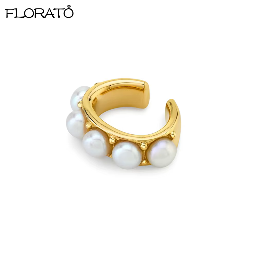 Boucles d'oreilles clip en forme de C pour femmes, manchette d'oreille en perles, non perçantes, bag
