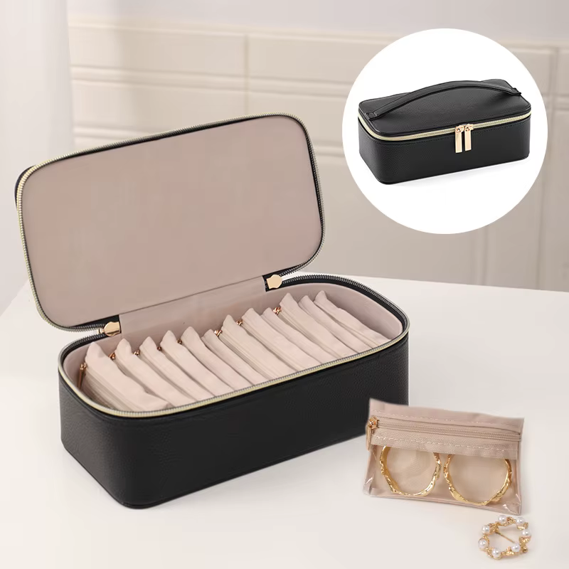 Boîte à bijoux portable de 12 pièces pour boucles d'oreilles, bagues, bracelets, montres et colliers