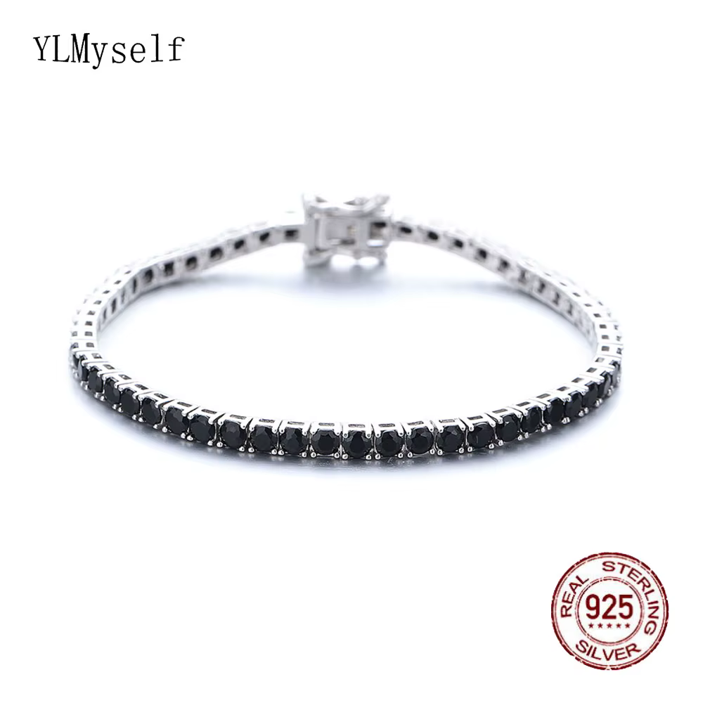 YLMyself-Bracelet Tennis en Argent 925 pour Femme, Bijoux Fins, Pave CZ, Dark Adrener, Arc-en-ciel, 
