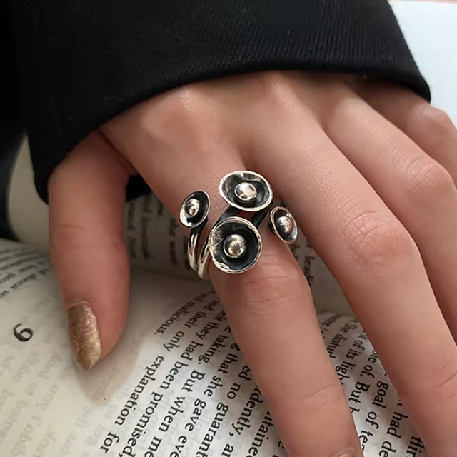 FOXANRY Vintage Punk couleur argent fleur anneaux pour les femmes nouvelle mode Simple irrégulière g