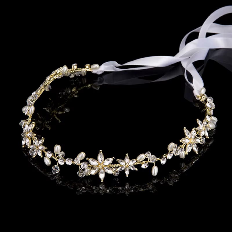 Bande de Sauna de Mariage en Perles de Clip Clair, Fait à la Main, Fleur de Cuir oral elu, Pièce de