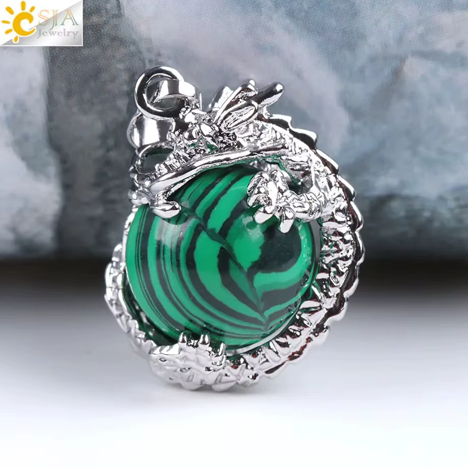 CSJA – Collection de bijoux unisexe enveloppés de Dragon de chine, pendentif de perles en pierre nat