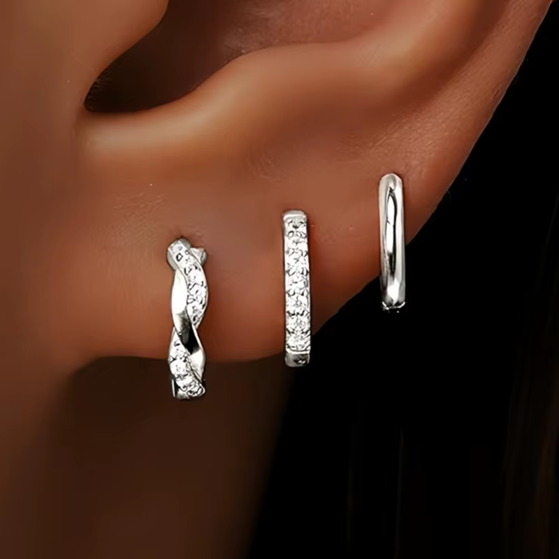 3 pièces de luxe étoile pendentif Piercing boucles d'oreilles ensemble pour les femmes en acier inox