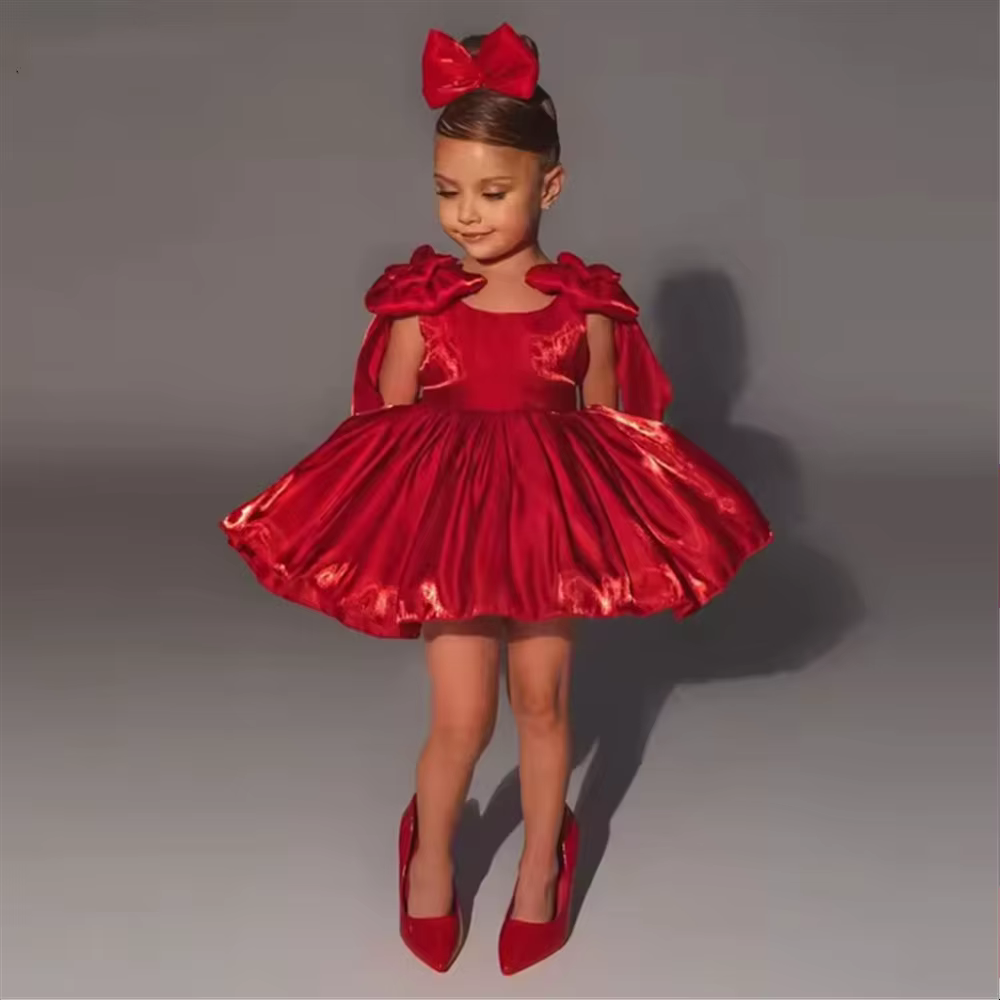 Robes de mariée princesse mignonnes pour filles, sans manches, avec nœud, mini-robe de fête d'annive