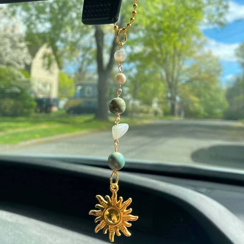 Porte-clés pendentif soleil couleur or rétro pour femmes et hommes, mode perle de cristal perlée, dé