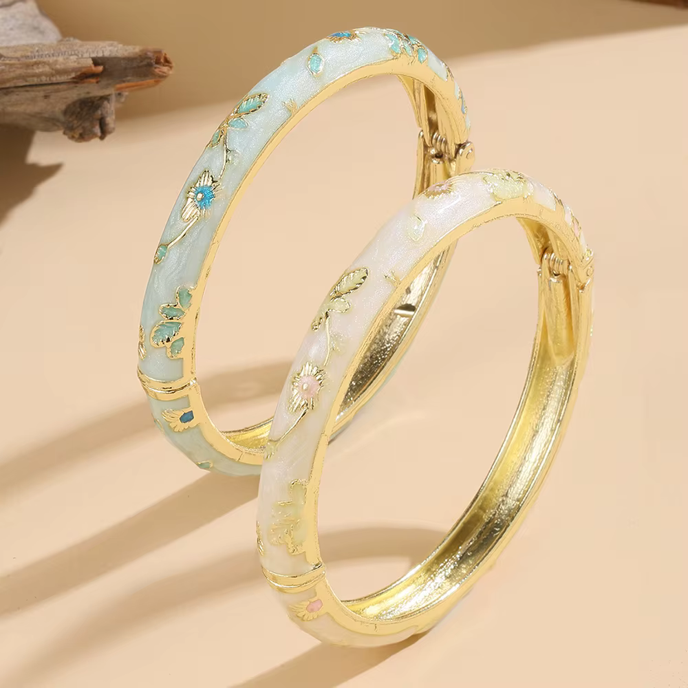 FTCY 2 pièces fleur Bracelet pour femmes Vintage bohème cloisonné femmes bracelets de luxe bijoux ca
