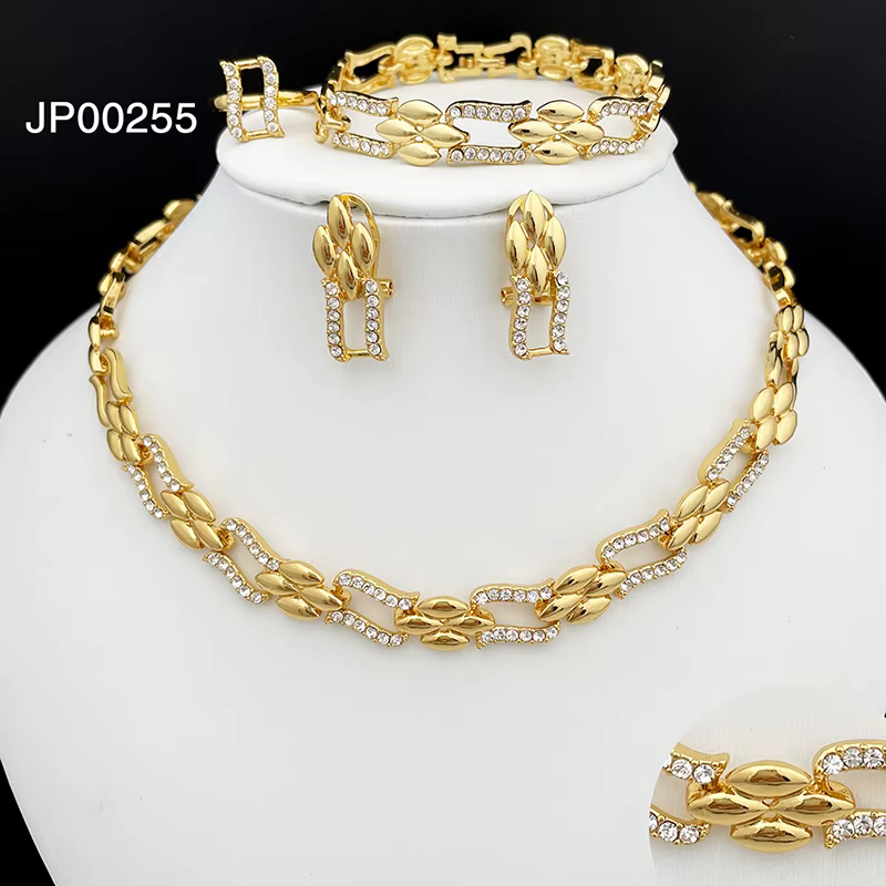Ensemble de bijoux couleur or de dubaï, collier et boucles d'oreilles cubains pour femmes, bijoux de