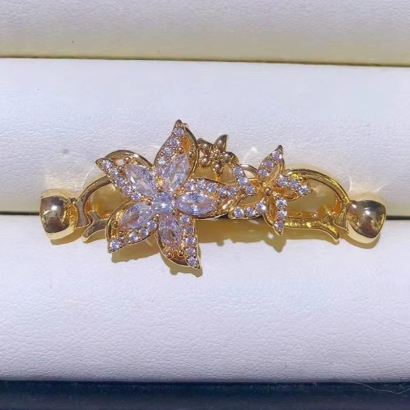 Boucle de connexion de bijoux en cuivre plaqué or incrusté de fleur de Zirconium, bricolage de colli