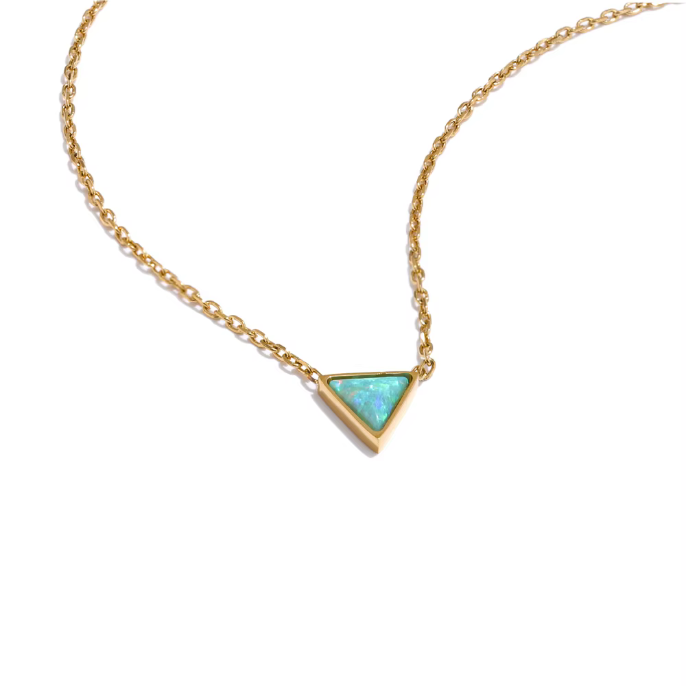 NiNice colliers pour femmes en acier inoxydable Original naturel opale australienne Triangle pendent