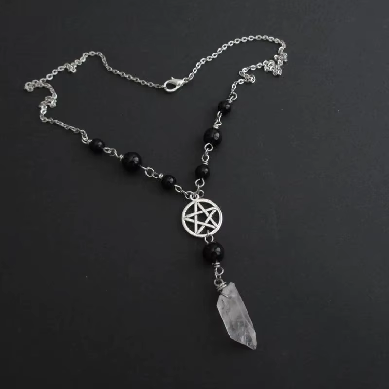 Collier pentagramme perlé gothique, collier en cristal, pendentif gothique Wiccan, bijoux Punk de so