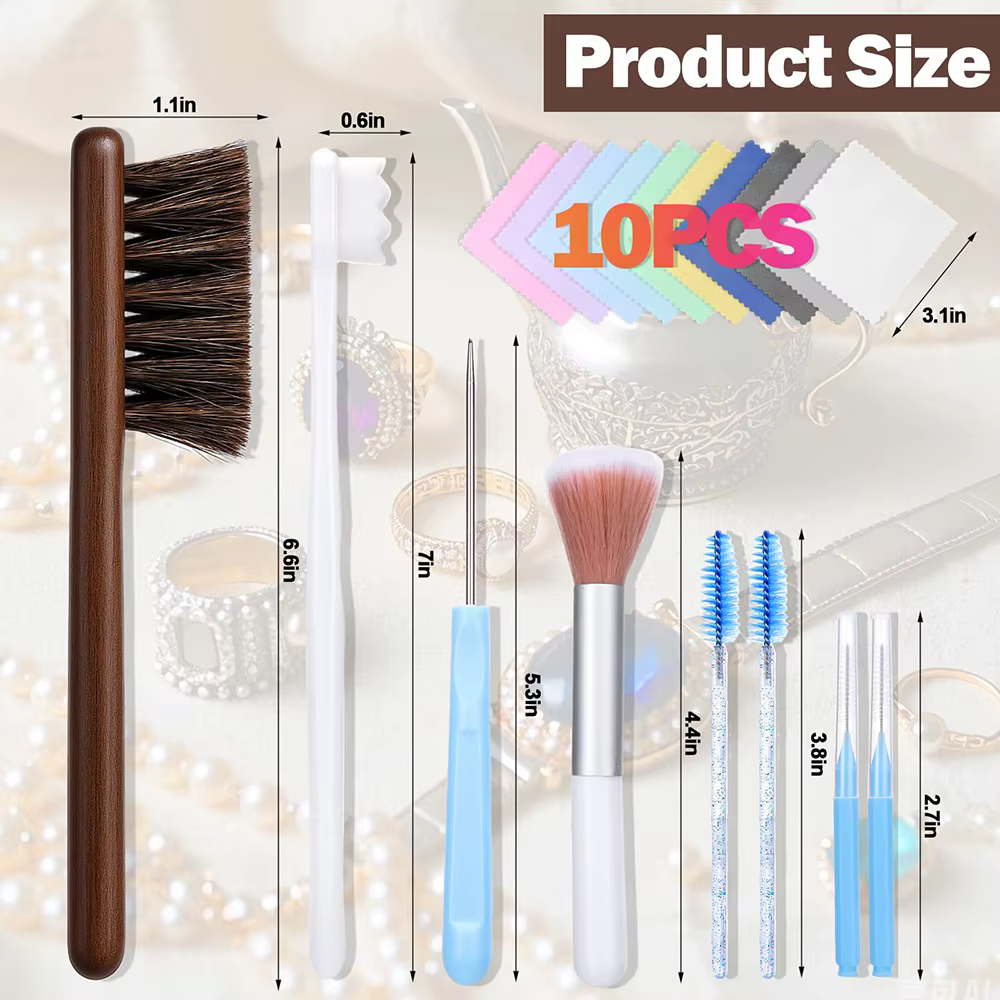 NOUVEAU Kit de Nettoyage Doux pour Bijoux – Brosse à Poils Souples Anti-Rayures pour Nettoyer les Bo