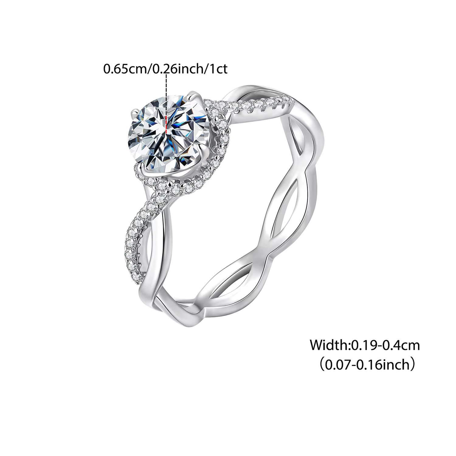 BAMOER 1CT Moissanite bague torsadée rétro dentelle déclaration bague coupe ronde pour les femmes bi